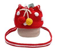 Handmade Knitted Wool Knitted Purse - Bucket Bag with Drawstring Shape Mushroom Shape, Multifunctional Handwoven Bag | B´olso Đe Shoulder D´e Punto, Coin Purse D unto, Multifunctional for Women, red