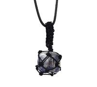 Handmade Knotted Rope Crystal Pendant Necklace Black Wire Wrapped Gemstone Healing Natural Gemstones Necklace Adjustable Jewellery Gifts for Women Men Sodalite