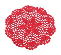 Handmade Lace Crochet Doilies Set of 10, Round Placemat Coasters 20cm, Blended Fabric Non-Slip Table Mats Christmas Tea Party Dining Decor(Red)