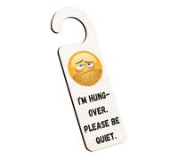 Handmade Laser Cut Wooden Hanging Sign: I'm Hungover Please Be Quiet Emoji Door Hanger (doorh-ds23-hungoverrg)