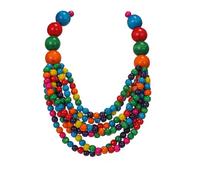 Handmade Layered Wood Bead Necklace for Women - Chunky African Statement Necklace, Natural Khaki Beaded Jewelry, Hypoallergenic & Skin-Safe for Sensitive Skin, Boho Rainbow Inspired Chunky Collar