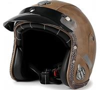 Handmade Leather 3/4 Open Face Motorcycle Helmet Retro Vintage Style ECE 22.06 Approved Adult Half Helmet for Men Women Motorbike Moped Cruiser Scooter 9,XL/(61~62cm)