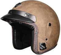 Handmade Leather 3/4 Open Face Motorcycle Helmet Retro Vintage Style ECE 22.06 Approved Adult Half Helmet for Men Women Motorbike Moped Cruiser Scooter 3,M/(57~58cm)