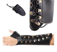Handmade Leather Arm Guards Bow Hand Shooting Glove Adjustable for Hunting Shooting Target Practice Bow Comes with Cowhide Finger Cots(Black)