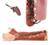 Handmade Leather Arm Guards Bow Hand Shooting Glove Adjustable for Hunting Shooting Target Practice Bow Comes with Cowhide Finger Cots(Brown)