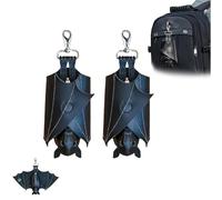 Handmade Leather Bat Coin Purse & Keychain, Gothic Foldable Wallet with Zipper, Upside-Down Bat Pouch with Wings for Bags - Unique Goth Accessory & Gift for Bat Lovers (2 Pcs)