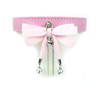 Handmade Leather Bow Chain Choker Punk Gothic Collar Necklace for Women and Men, Leather, bell