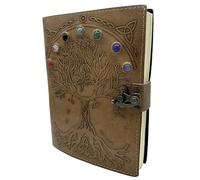 Handmade Leather Grimoire Journal - Spell Book of Shadows for Witchcraft, Wicca, Witch Diary & Notebook - Vintage Blank Journal for Spells and Ritual Notes , 17 x 12 cm (Earth Brown Tree with Stones)