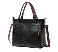Handmade Leather Handbags Ladies Vintage Leather Shoulder Bag Large Capacity Tote Bags Women Crossbody Bag Multi Pocket Shoulder Handbag Creepy Messenger Bag (Black, One Size)
