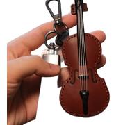 Handmade Leather Keyring Violin & Cello - Miniature Musical Instrument with Stand - Vintage Gift for Music Lovers (Brown)