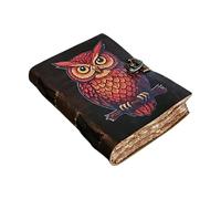 Handmade Leather Owl Journal - Vintage Lock Diary 8 x 6 Inch, Dark Brown Uv Print Owl Notebook, Refillable Travel Sketchbook, Gothic Fantasy Writing Journal for Men & Women