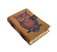 Handmade Leather Owl Journal - Vintage Lock Diary 8 x 6 Inch, TAN UV Print Owl Notebook, Refillable Travel Sketchbook, Gothic Fantasy Writing Journal for Men & Women