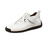 Handmade Leather Shoes Unisex Autumn and Winter Suede Look Flat Shoes Chunky Moccasins with Soft Sole Large Sizes Women Single Shoes Non-Slip Driving Shoes Casual Shoes for Everyday Use, White, 7 UK