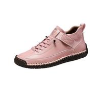 Handmade Leather Shoes Unisex Autumn and Winter Suede Look Flat Shoes Chunky Moccasins with Soft Sole Large Sizes Women Single Shoes Non-Slip Driving Shoes Casual Shoes for Everyday Use, pink, 8 UK