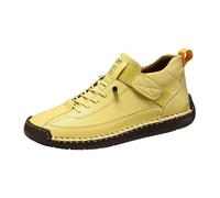 Handmade Leather Shoes Unisex Autumn and Winter Suede Look Flat Shoes Chunky Moccasins with Soft Sole Large Sizes Women Single Shoes Non-Slip Driving Shoes Casual Shoes for Everyday Use, yellow, 9 UK