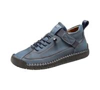 Handmade Leather Shoes Unisex Autumn and Winter Suede Look Flat Shoes Chunky Moccasins with Soft Sole Large Sizes Women Single Shoes Non-Slip Driving Shoes Casual Shoes for Everyday Use, blue, 12 UK