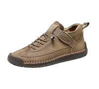 Handmade Leather Shoes Unisex Autumn and Winter Suede Look Flat Shoes Chunky Moccasins with Soft Sole Large Sizes Women Single Shoes Non-Slip Driving Shoes Casual Shoes for Everyday Use, khaki, 4 UK