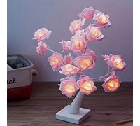 Handmade LED Rose Flower String Lights, Desktop Rose Bonsai Tree Light Lamp, Rose Flower Table Night Light, 24 LED Tree Lamp Battery Powered Decorative Light for Living Room Bedroom