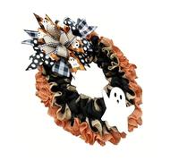 Handmade Linen And Wood Eerie Wall Decors With Specter Bowknot Handmade Ghostly Halloween Wreath Wall Accent Artistic Specters Wreath