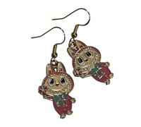 Handmade Little Monster Labu Inspired Pink Enamel Gold Alloy Drop Dangly Earrings