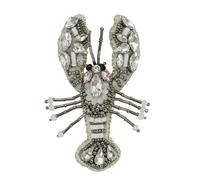 Handmade Lobster Beaded Patches Sew on Rhinestones Applique Decoration Craft 2 Pieces (White)