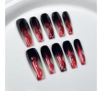 Handmade Long MouyouGlow False Nails, Ballerina Black Red Ombre Gothic Vampire Blood Black Red Gradient Resuable Press on Nails, Handmade Fake Nails, 10pcs 120-M
