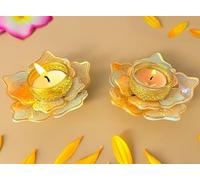 Handmade Lotus Shape Diwali Tea Light Candle Holder | 4 Inch Pearl & Gold Diya for Pooja, Mandir, Home & Wedding Decoration | Indian Festival Decor & Return Gift (Pack of 2)