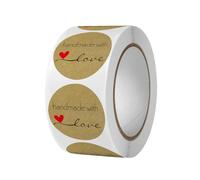 Handmade Love Stickers - 500 Roll Sticker Labels, Self Adhesive Round Envelope Decal, Decorative Heart Design, Aesthetic Packaging Identification, Small Business Accessory for Bakery