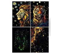 Handmade Luminous Scratch Pads Set of 4 - Scratchboard Paper, Cards Toys, Creative Coloring Drawing Craft Kit, Landscape Animal Art Pad for Men Women Kids Adults Art Craft Fun