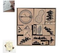 Handmade Map Making Stamp Kit, Map Making Stamp Kit, Rubber Stamp Kit,16 Pieces Vintage Wooden Rubber Stamps, Gift Card DIY Scrapbook Embodying Card Album Craft Supplies (1 Pcs)
