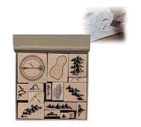 Handmade Map Making Stamp Kit,Map Making Stamp Kit,Rubber Stamps for Card Making,16 Pieces Vintage Wooden Rubber Stamps, Gift Cards DIY Scrapbook Embossed Card Album Craft Supplies (1Set)