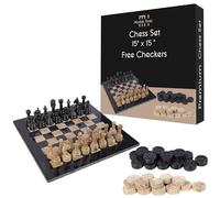 Handmade Marble Chess Set - (15 x 15 Inches) - Marble Chess Sets for Adults - Premium Quality Chess Boards - Fancy Chess Boards With Checkers (Black & Coral)
