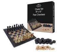 Handmade Marble Chess Set - (15 x 15 Inches) - Marble Chess Sets for Adults - Premium Quality Chess Boards - Fancy Chess Boards With Checkers (Black & Green)