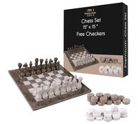Handmade Marble Chess Set - (15 x 15 Inches) - Marble Chess Sets for Adults - Premium Quality Chess Boards - Fancy Chess Boards With Checkers (Oceanic Grey & White)