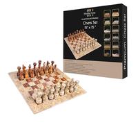 Handmade Marble Chess Set - Black & Onyx (15 x 15 Inches) - Chess Sets for Adults - Premium Quality Chess Boards - Fancy Chess Boards (15 x 15 Without Checkers, Coral & Brown)