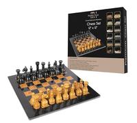 Handmade Marble Chess Set -Chess Sets for Adults - Premium Quality Chess Boards - Fancy Chess Boards (15 x 15 Without Checkers, Black & Golden) (12 Inch Chess Set)