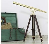 Handmade Marine Solid Brass Single Barrel Telescope Antique Vintage Shiny Brass Finish Adjustable Brown Wooden Telescopic Tripod For Navy Gifts