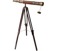 Handmade Marine Vintage Antique Brass Finish Unique Brown Leather Covered Tube Telescope With Adjustable Brown Wooden Tripod Floor Standing For Collectibles Decor