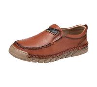 Handmade Men's Leather Moccasins, Slip-On Casual Business Shoes, Men's Loafers, Lightweight, Breathable, Leather Shoes, Outdoor Shoes, Slip-On Walking Shoes, False Driving Shoes, orange, 8 UK