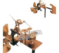 Handmade Metal Drummer Windmill, Art Figurine Wind Machine, Steampunk Drummer Garden Spinner, Drummer's Dream Wind Machine for Garden Yard Lawn Decor (A-L)