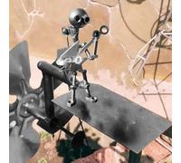 Handmade Metal Drummer Windmill Garden Decoration, Percussionist Music Figurines and Statues,Wind Garden Spinners Rockin Art,Wind-Powered Kinetic Sculpture for Yard Lawn Gardens (Sliver Guitarist)