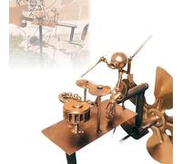 Handmade Metal Drummer Windmill Garden Decoration, Steampunk Drummer Garden Spinner, Rockin Art Percussionist Music Figurines, Wind-Powered Kinetic Sculpture for Yard Lawn Gardens Decor (Gold)