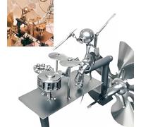 Handmade Metal Drummer Windmill Garden Decoration, Wind Garden Spinners, Rockin Art Percussionist Music Figurines and Statues, Wind-Powered Kinetic Sculpture for Yard Lawn Gardens Patio Decor（Silver）