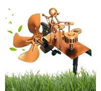 Handmade Metal Drummer Windmill, Percussionist Music Figurines and Statues, Steampunk Drummer Garden Spinner,Wind-Powered Kinetic Sculpture, Wind Spinners for Yard Lawn Garden Patio Decor (Gold)