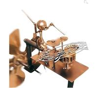 Handmade metal drummer's windmill - Steampunk garden spinner, powered wind sculpture for lawn, deck and patio decorations - Outdoor art for music lovers and gardening enthusiasts (bronze colour)