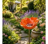 Handmade Metal Flower Garden Stake Bird Bath, Bee Watering Station & Water Feeder, Colourful Outdoor Garden Décor for Yard, Lawn, Patio & Flower Beds(Orange,1pc)