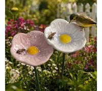 Handmade Metal Flower Garden Stake Bird Bath,Ceramic Bee Bath Stake Decora