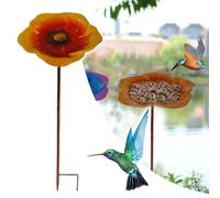 Handmade Metal Flower Garden Stake Bird Bath, Dual-Function Metal Flower Bird Bath and Pollinator Water Station for Garden,Bee Watering Flowers Stake Station for Garden Patio Yard Lawn (Yellow)