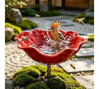 Handmade Metal Flower Garden Stake Bird Baths, Flower-Shaped Bee Watering Station For Garden, Bee Watering Flowers Stake Station, Butterfly Bee Bath Bowl For Outdoor Ornament(Red)