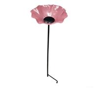 Handmade Metal Garden Stake Bee Bath Flower Shape, Rustproof Metal Garden Stake Bee Bath with Handcrafted Flower Design, Safe Water Source for Bees and Birds, Weather Resistant Outdoor Decor(Pink)